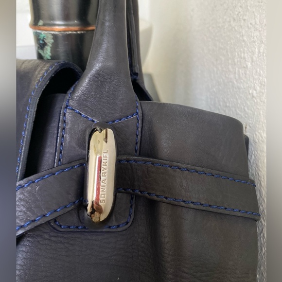 Sonia Rikiel Navy Blue Leather Hobo Style Handbag - Picture 7 of 10